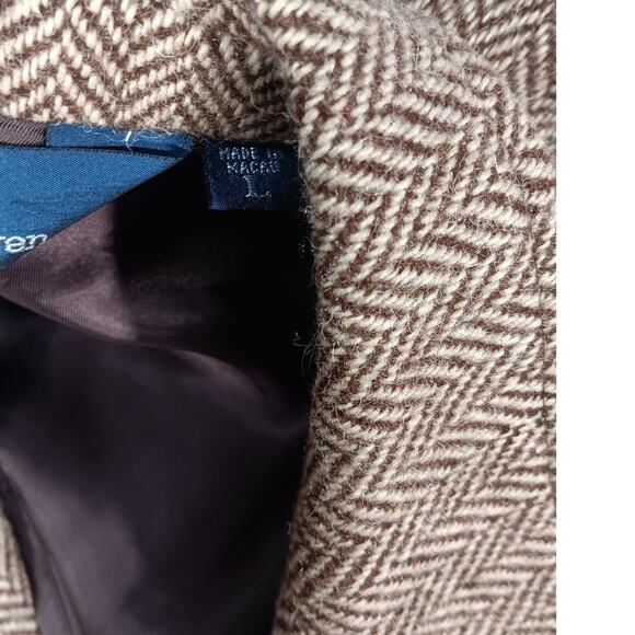 Vintage Polo Ralph Lauren Lambswool Alpaca Herringbone Blazer L Brown macau - Picture 6 of 8
